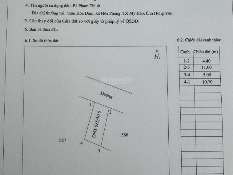 Bán đất 50m2 chỉ hơn 400tr chính chủ tại Hòa Phong Mỹ Hào