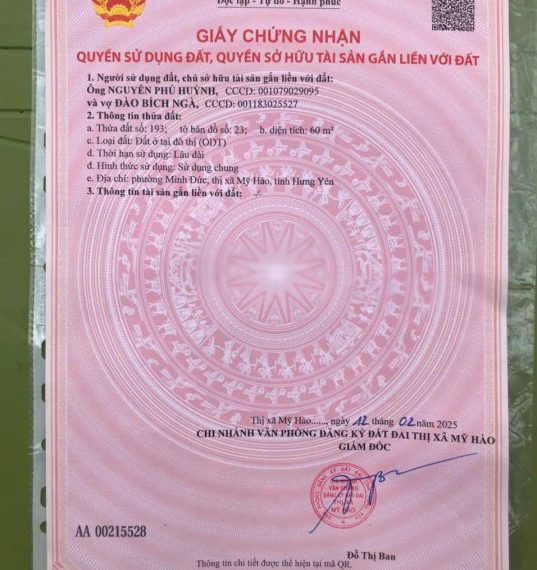 Bán 60m2 đất tại Dương Hoa, Minh Đức, Mỹ Hào, Hưng Yên, giá siêu hời 990 triệu