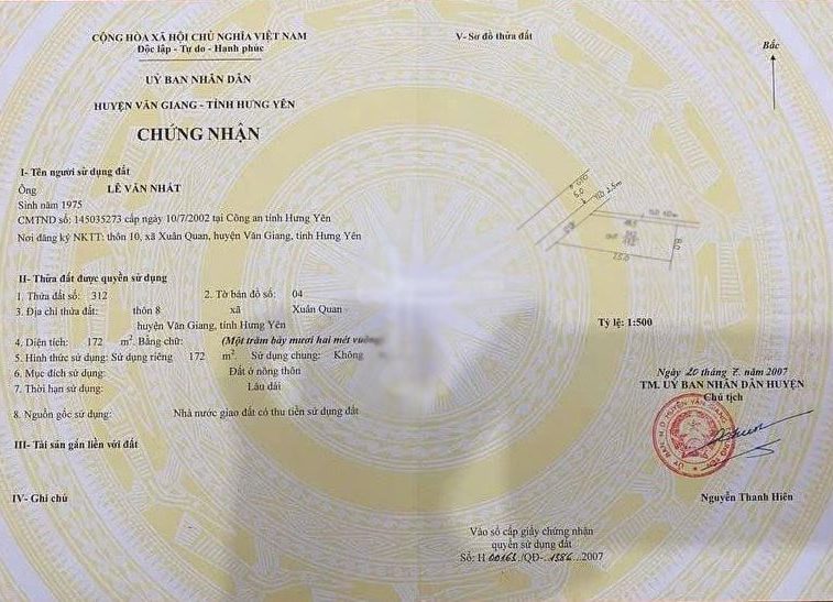 Cần bán 172m2 đất Xuân Quan, Văn Giang, Hưng Yên
