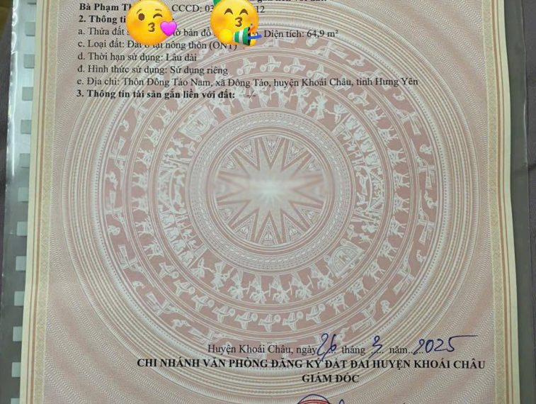 Chỉ với hơn 2tỷ sở hữu lô đất 2 ô tô tránh tại Khoái Châu, Hưng Yên