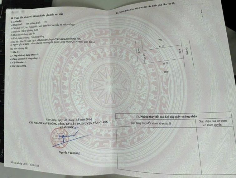 Cần bán nhanh 103.3m2 đất thổ cư Liên Nghĩa – Văn Giang đường ô tô vào thoải mái giá chỉ 33.5 triệu/m2