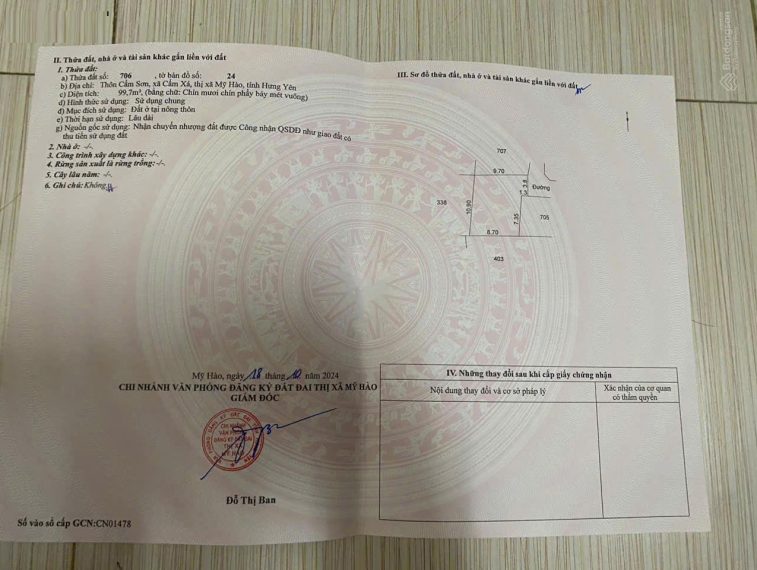 Bán lô đất tại Cẩm Xá, Mỹ Hào, Hưng Yên