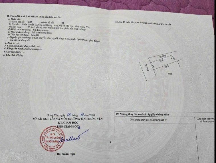 Bán đất thổ cư 55,4m², sổ đỏ cc Thôn ThụyXuyên, Mỹ Hào Hưng Yên, đường ô tô tránh nhau